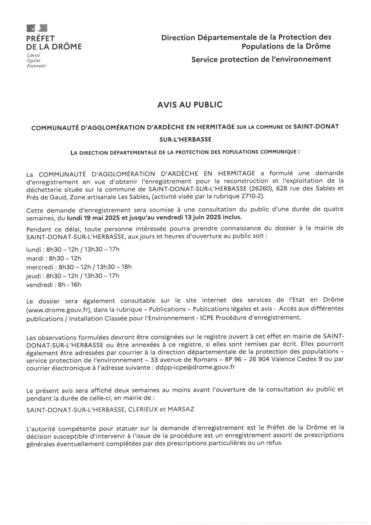 Travaux déchetterie - une enquête publique